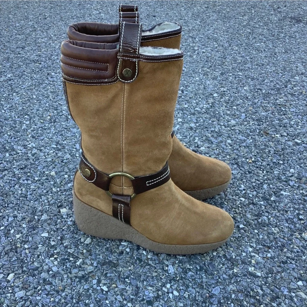 Cole Haan Suede Wedge Boots with Fur Lining and‎ Buckle Accent Women's Size 7B